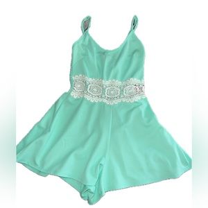 Teal Romper / Straps / Lace